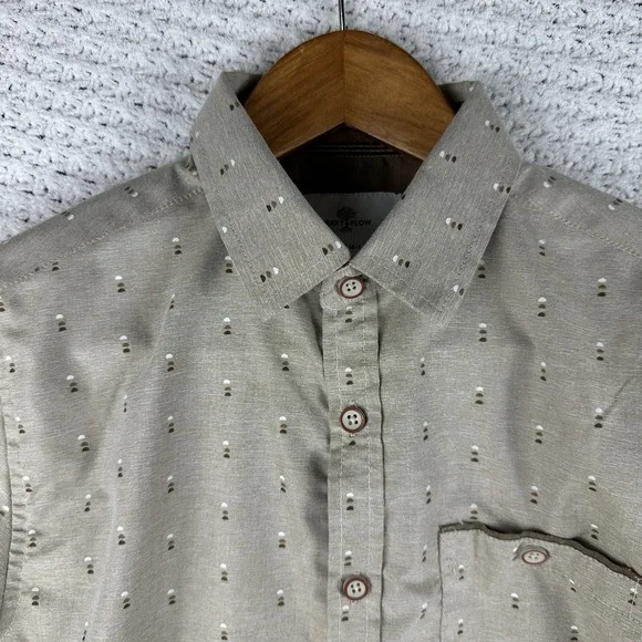 Craft + Flow Boys Button Up Shirt Large Tan Short Sleeve Casual Pocket - Picture 2 of 7